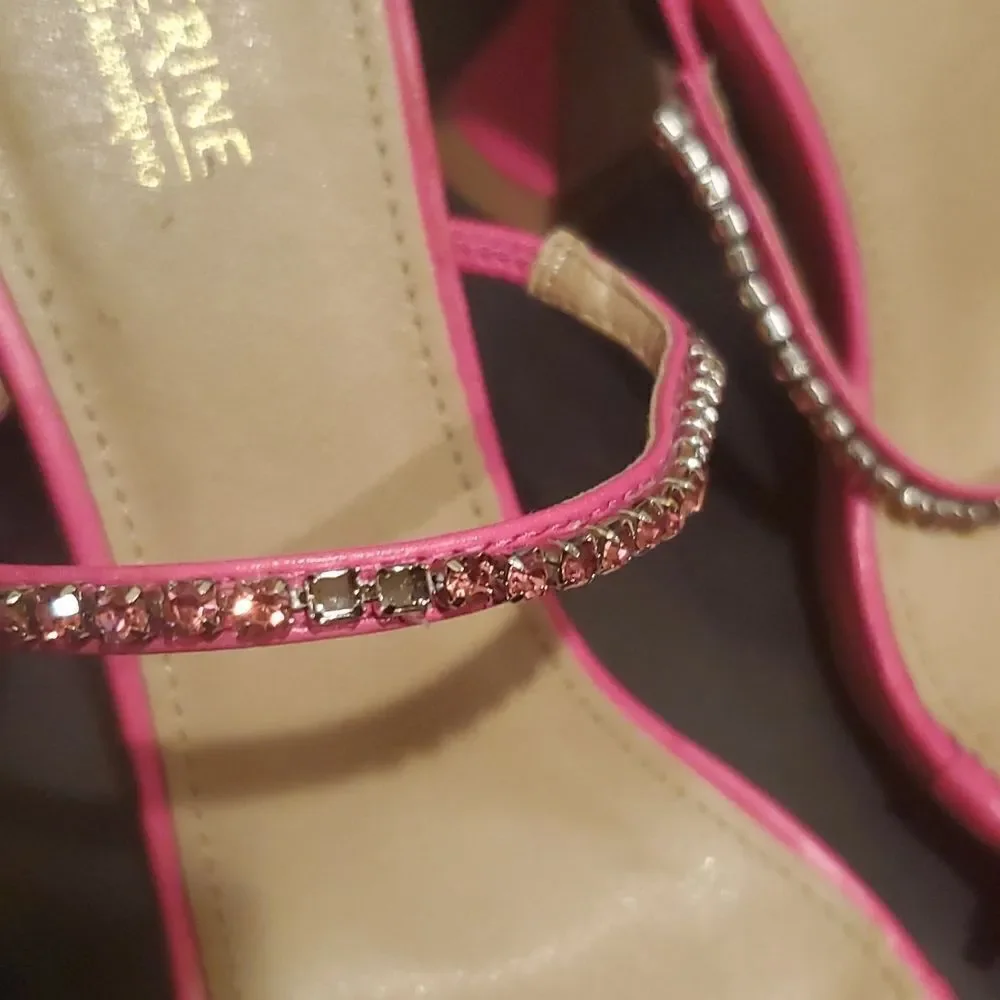 CATHERINE MALANDRINO Pink Rhinestone Sandal Heels - Size 9‎ - Picture 6 of 8